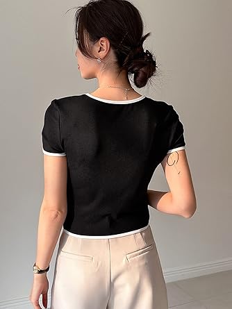 DAZY Contrast Binding Ribbed Knit Tee