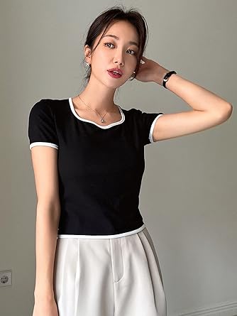 DAZY Contrast Binding Ribbed Knit Tee