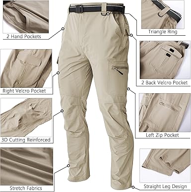 WENRONSTA Men's Hiking Work Cargo Pants Quick-Dry Lightweight Waterproof 6 Pockets Outdoor Mountain Fishing Camping Pants