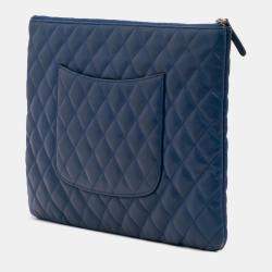 Chanel Large Blue Quilted Chanel Clutch Bag in Sheepskin