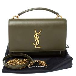 Saint Laurent Paris Saint Laurent Olive Green Leather Small Sunset Shoulder Bag