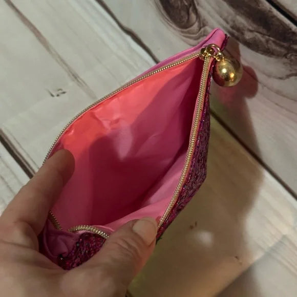 December 2023 Ipsy Sparkle Pink & Green Block Cosmetic Glam Bag