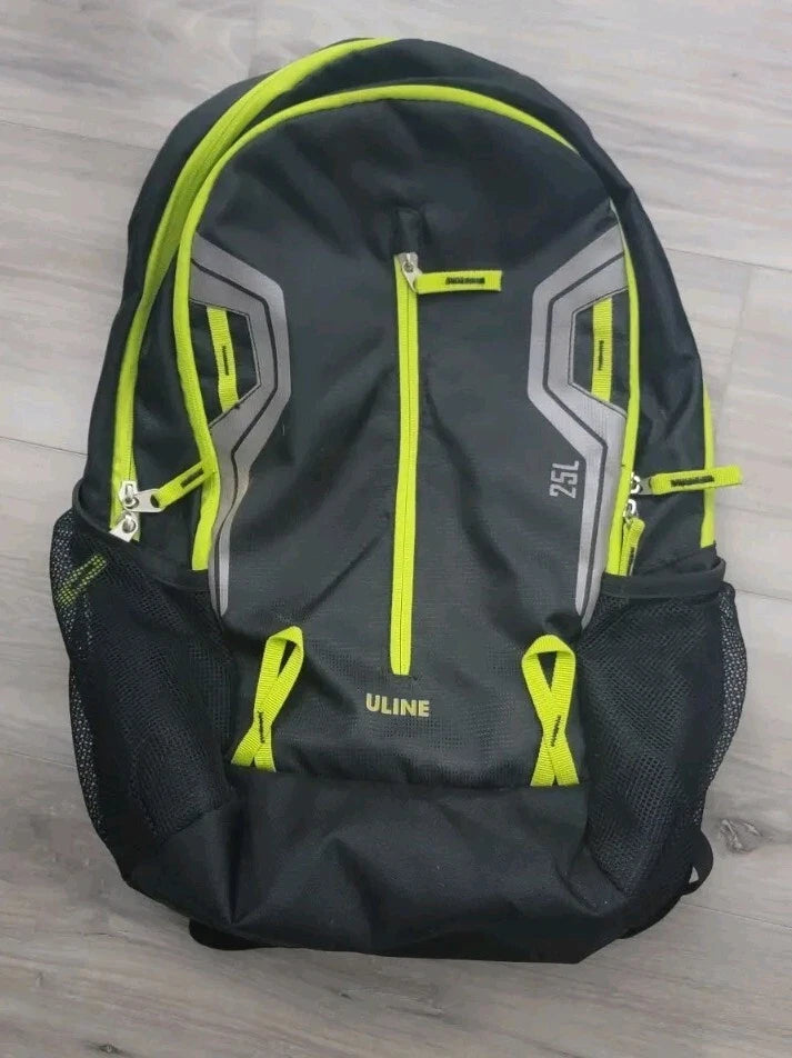 Backpack ULINE Edge Black Neon Green Backpack Zip Pockets Tear Resistant