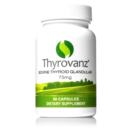 Thyrovanz 75mg Thyroid Support Supplement Thyroid Glandular Bovine 90 Capsules