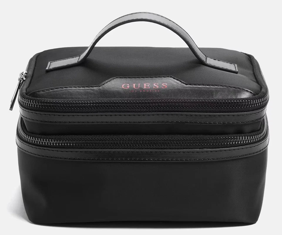 New GUESS Black Nylon Logo Cosme Travel Makeup Kit Toiletry Case Bag