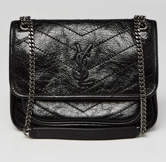 Black Crinkled Calfskin Leather Baby Niki Bag