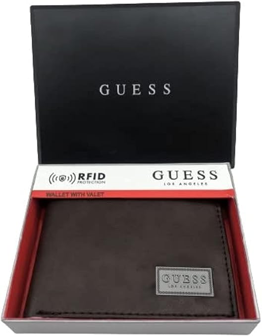 GUESS Men's Los Angeles Leather Bi-Fold Wallet RFID Protection - Brown
