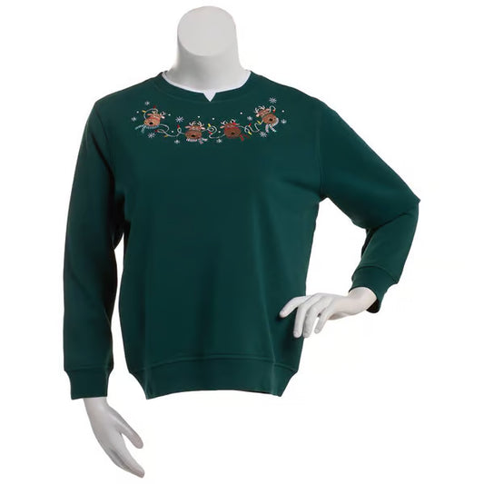 Womens Hasting & Smith Reindeer Border Holiday Sweatshirt