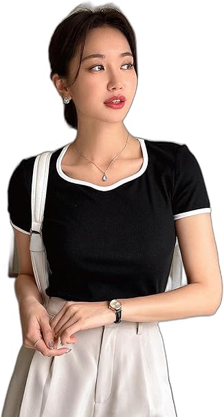 DAZY Contrast Binding Ribbed Knit Tee