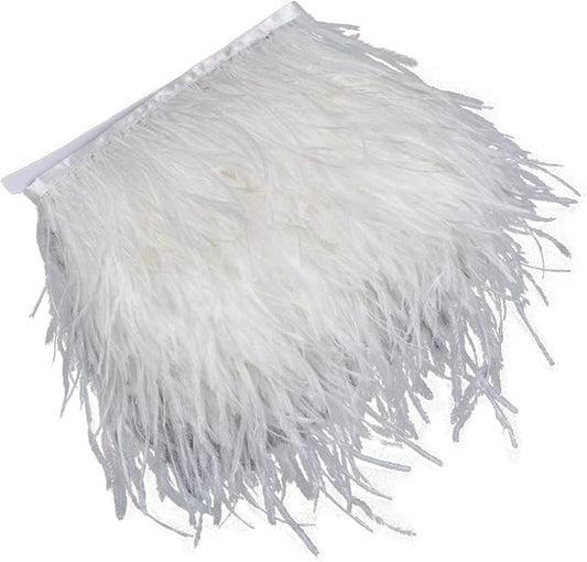 2 Yards White Ostrich Feathers Trim for Crafts Decoration Party Wedding Dress Clothing Sewing Costumes (10-15cm, White)