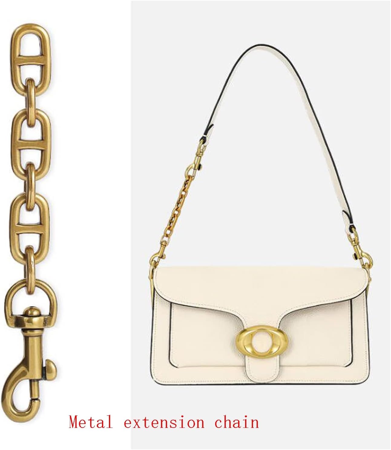 Bag Strap Shoulder Strap Replacement Flat Chains Extend Iron Bag Chains Shoulder Straps Purse Link Chains,Metal Slide Hook Buckles for DIY Handbags Gold Chain Strap