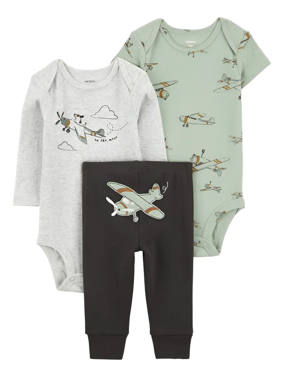 Carters Set 3 Pieces Baby 2 Body Bodies And Light Green Pants 9m