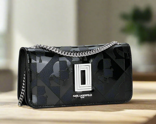 Karl Lagerfeld Small Kosette Leather Shoulder Bag Black Chain Strap Crossbody