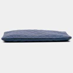 Chanel Large Blue Quilted Chanel Clutch Bag in Sheepskin