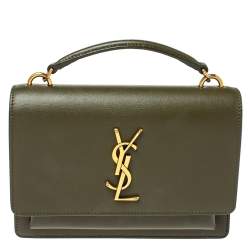 Saint Laurent Paris Saint Laurent Olive Green Leather Small Sunset Shoulder Bag