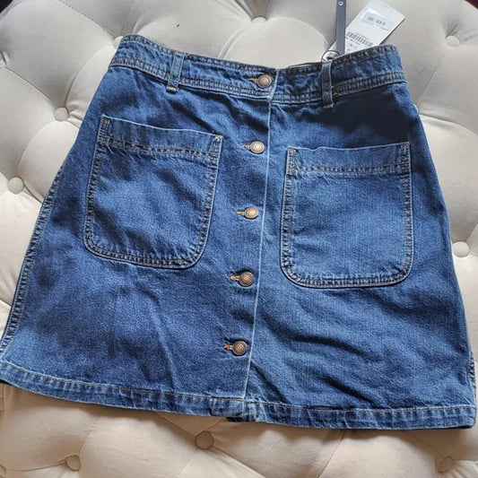 Zara denim mini skirt new sz M NWT blue A-line