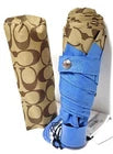 Coach Mini Umbrella Signature Print UV Protection Racer Blue Silver Khaki NWT