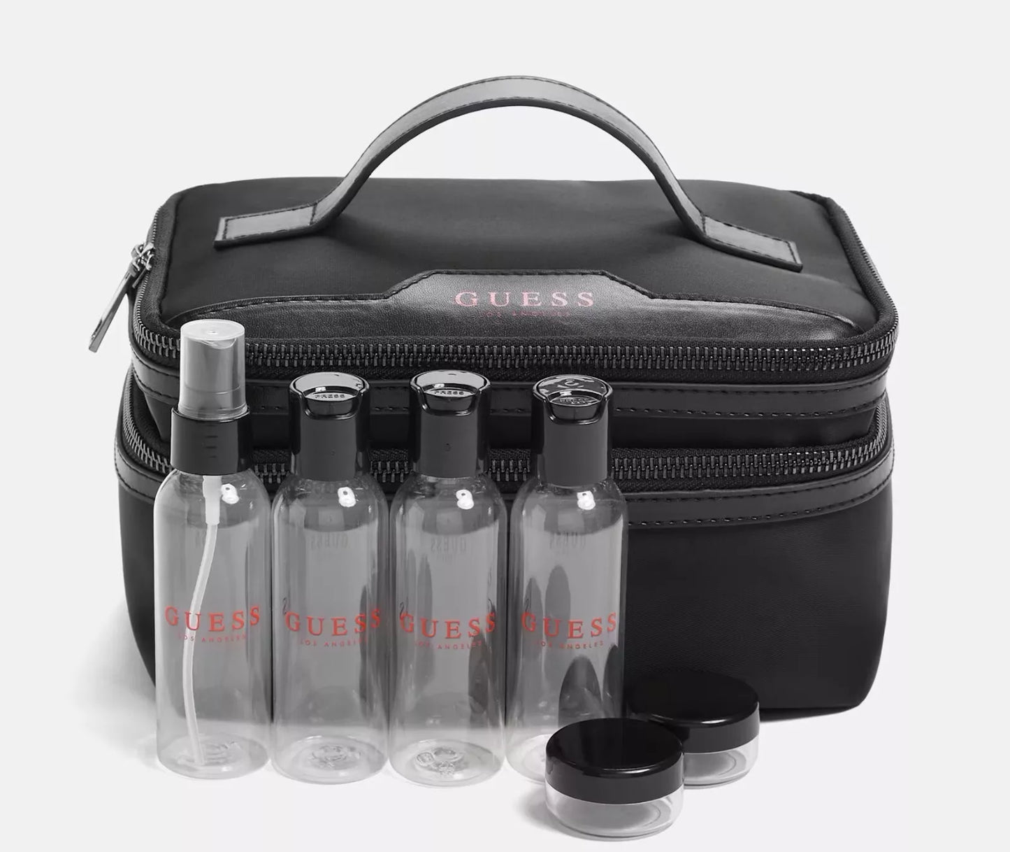 New GUESS Black Nylon Logo Cosme Travel Makeup Kit Toiletry Case Bag