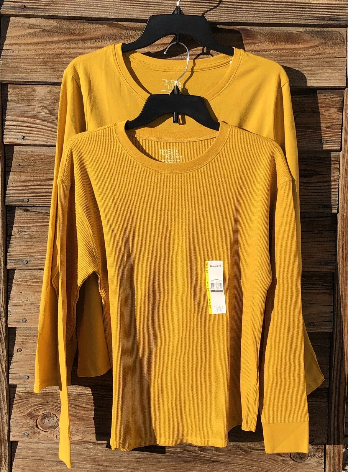 2 Time and Tru Women's Long Sleeve Shirt Yellow Relaxed Fit Size L 12- 14