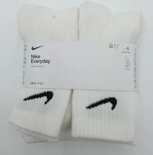 Nike Everyday Cushioned Dri-FIT 6-8 Socks - 6 Pairs, White (SX7666-100)