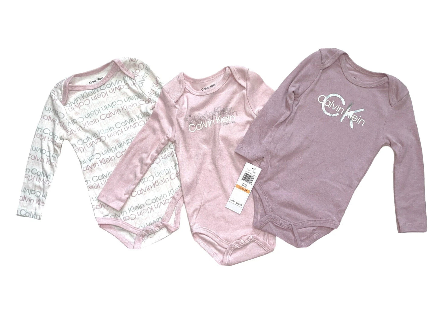 Calvin Klein Baby Girls 3-4 Pack Bodysuits, Short or Long Sleeve; 3/6M thru 18M