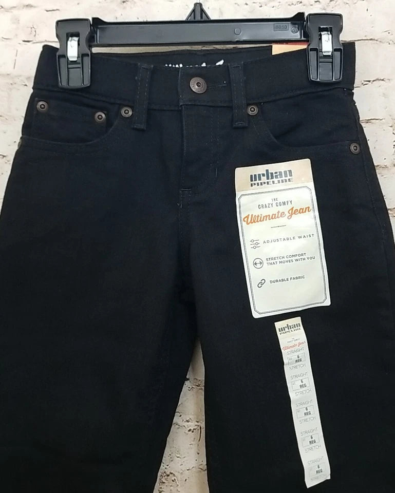 Urban Pipeline Boys Size 6 Reg Ultimate Jean Straight Leg Adjustable Waist Black