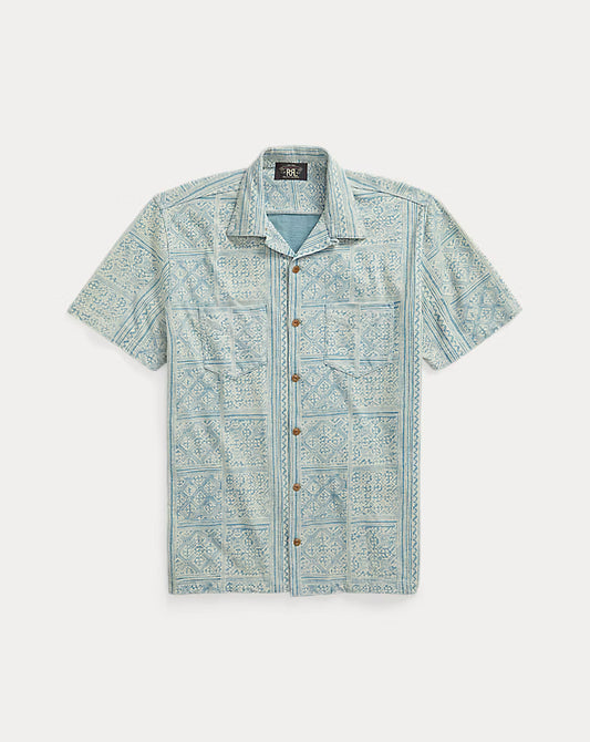 Print Indigo Jersey Camp Shirt